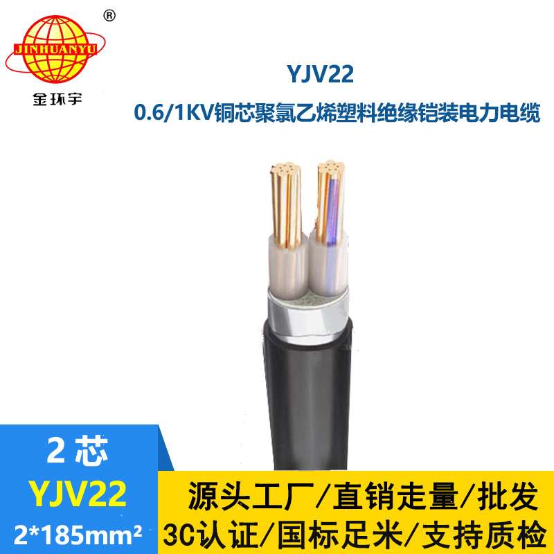 金环宇电线电缆 低压铜芯电力电缆 YJV22 2X185平方 铠装电缆