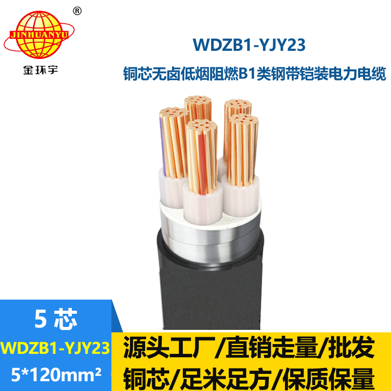金环宇 低烟无卤电缆厂 阻燃b1类铠装电缆WDZB1-YJY23-5X120平方