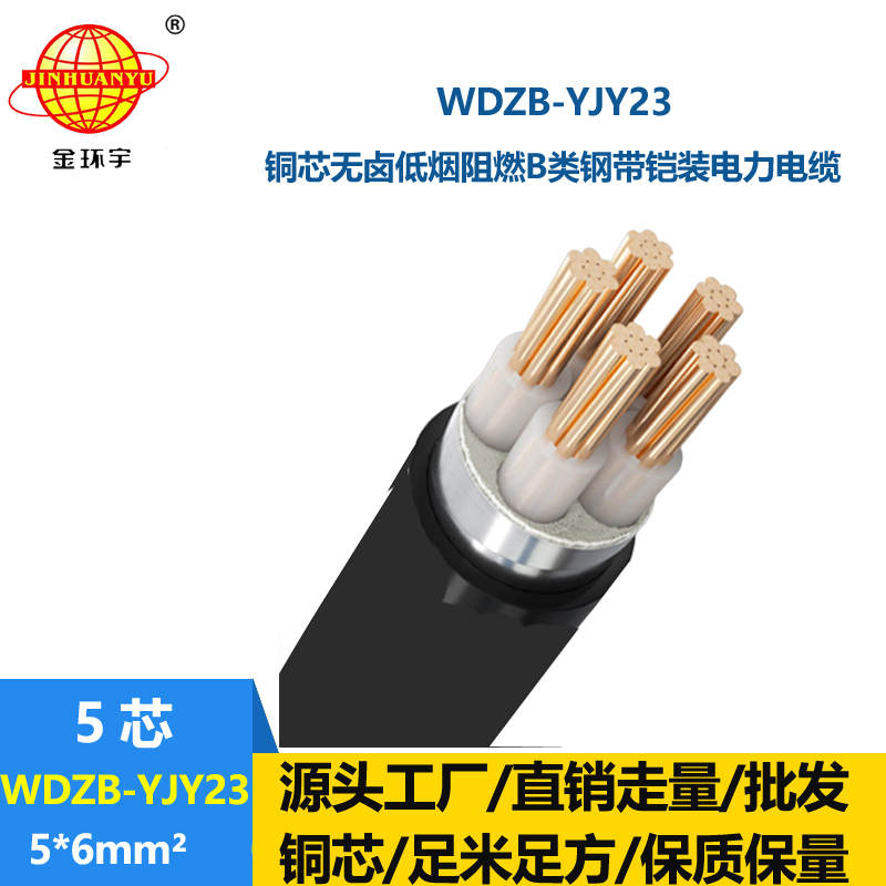 金环宇电缆 阻燃电力电缆 低烟无卤钢带铠装电缆WDZB-YJY23-5X6平方